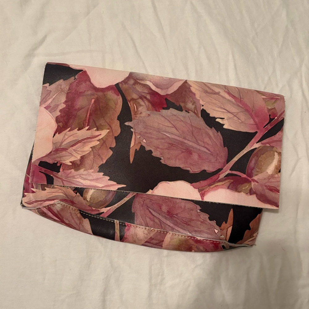 100% Split Hide Cow Leather Artistic Watercolor Floral Envelope Clutch